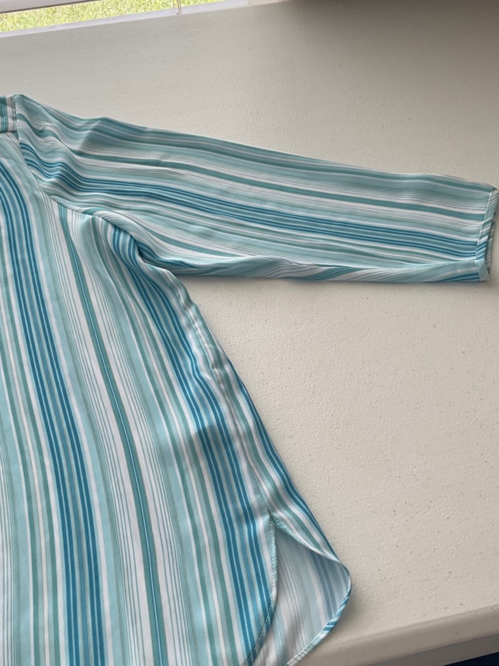 NYDJ Blue & White Striped Split-Neck Blouse - Picture 3 of 4